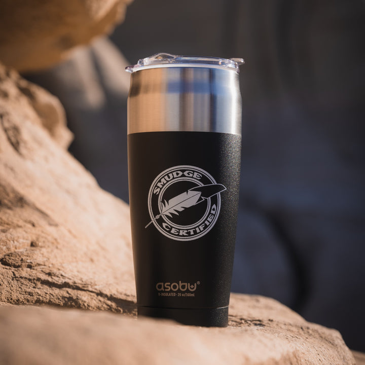 White Buffalo Coffee Company Travel Mug with Smudge Certified logo
